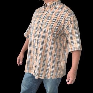 Vintage Burberrys men’s button front shirt nova check plaid Made in USA Large